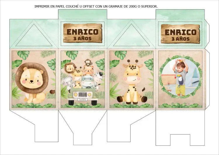 Invitación Cartón de Leche Safari con Foto de Jeep – tema Más buscados safari, aventurero, colorido, divertido, natural, infantil