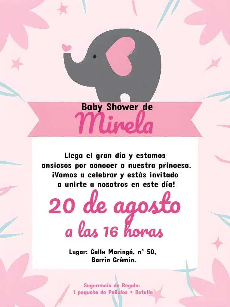Invitación Baby Shower Elefantita Elefante