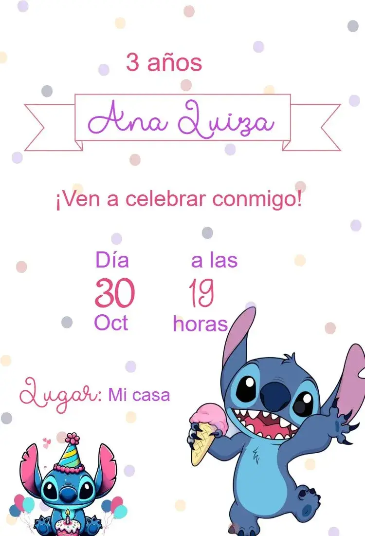 Invitación cumpleaños infantil Stitch