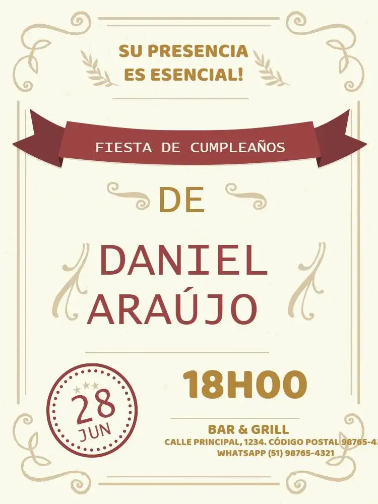 Invitación Vintage Adulto – tema Cumpleaños Infantil vintage, elegante, beige, rojo, joven, clásico