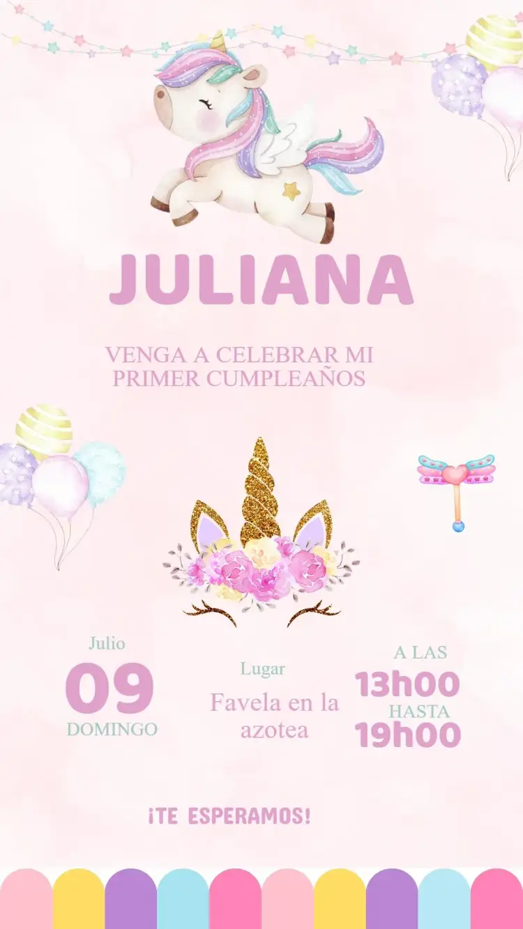 Invitación Cumpleaños Unicornio