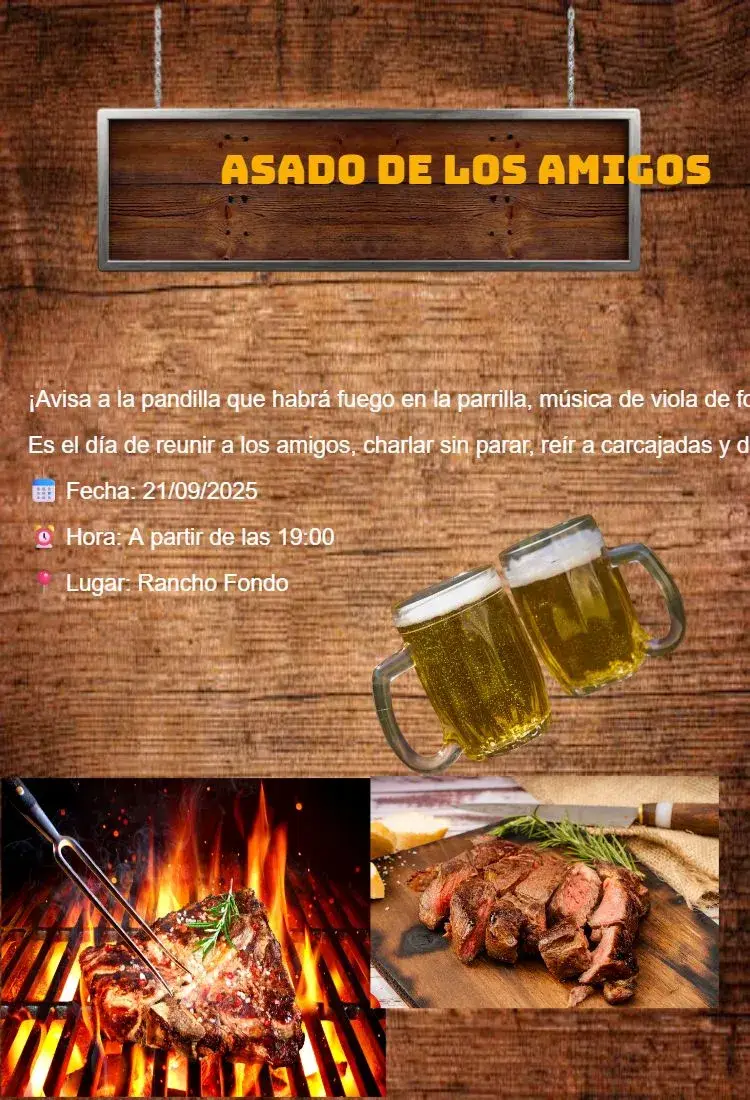 Invitación barbacoa editable y personalizable