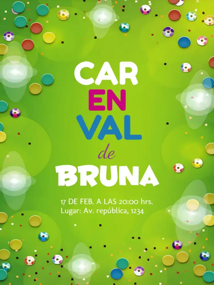 Invitación Baile de Carnaval Amarillo – tema Fechas Conmemorativas colorido, vibrante, festivo, moderno, tropical, brilhante