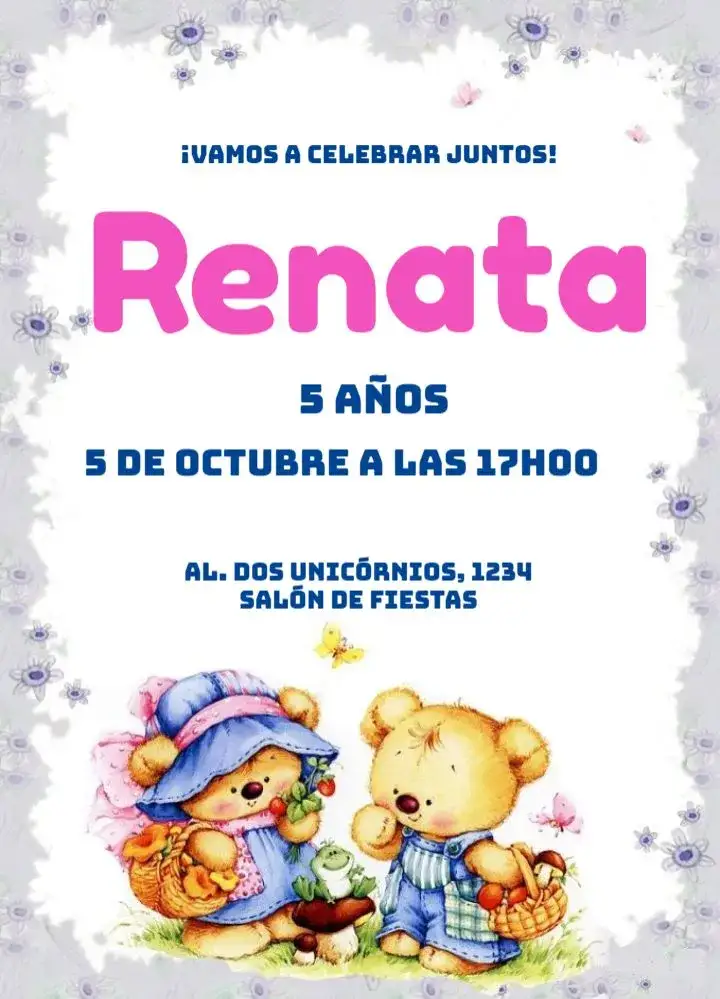 Invitación Ositos Para Editar a Color – tema Cumpleaños Infantil colorido, infantil, lúdico, floral, divertido, moderno