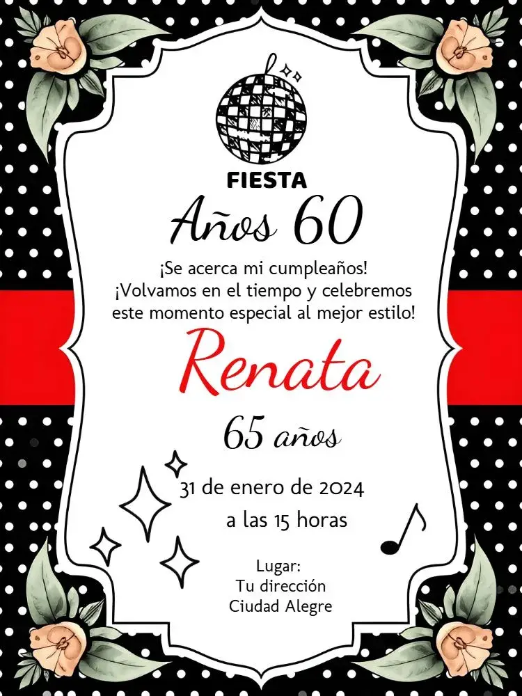 Invitación Anos 60 Discoteca