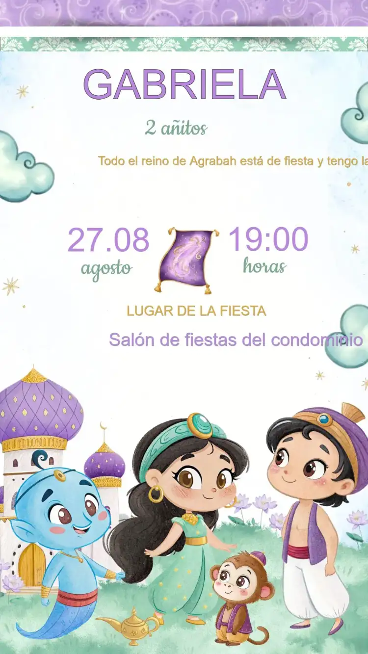 Invitación Cumpleaños Princesa Jasmine