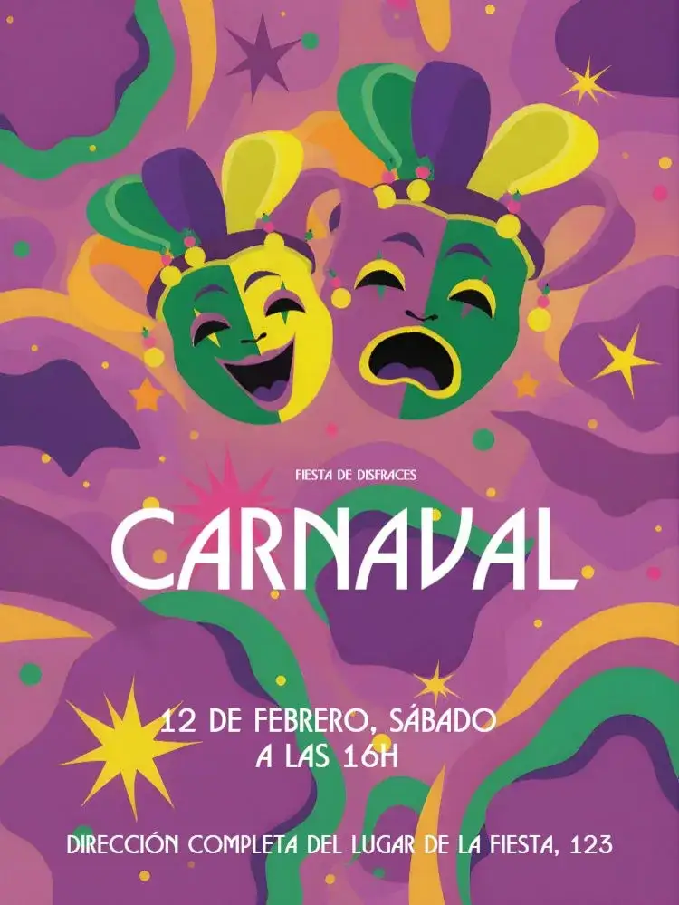 Invitación Carnaval Carnavrau – tema Fechas Conmemorativas colorido, vibrante, temático, divertido, brasileño, festivo