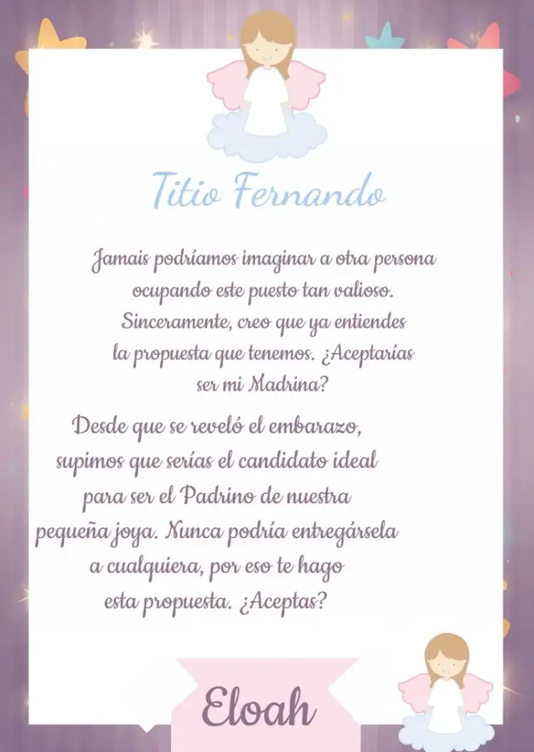 Invitación Madrina De Consagración Bautismo – tema Bautismo rosa y azul, infantil, anjelitos, minimalista, colorido, moderno