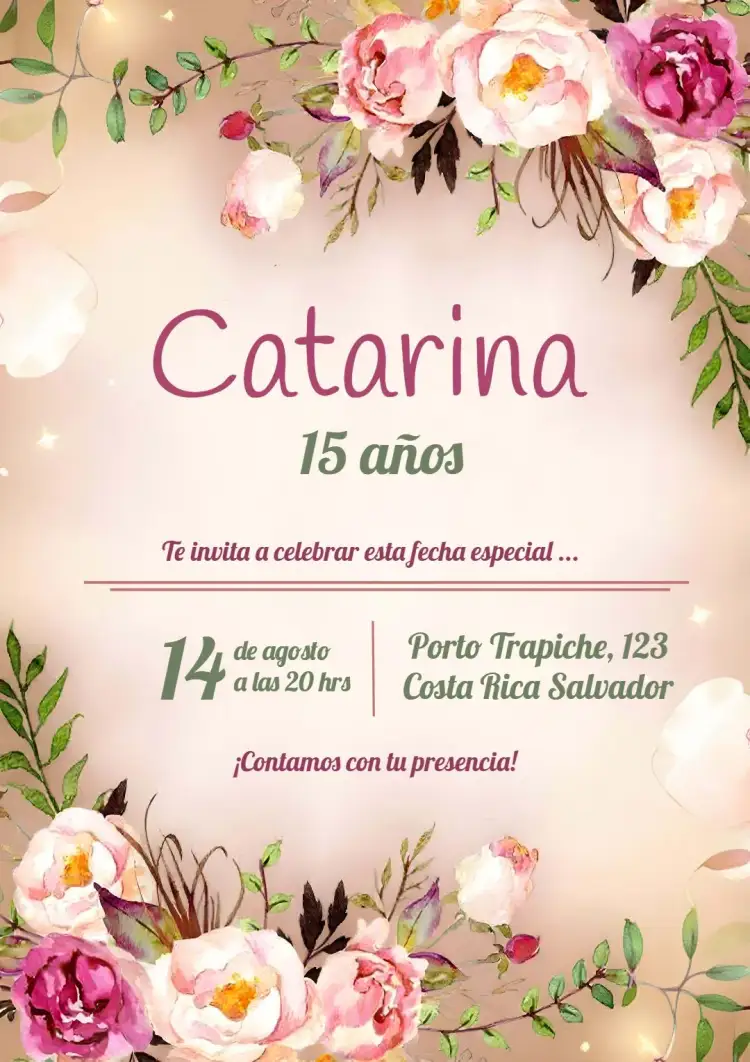 Invitación 15 Años Floral Minimalista – tema 15 años floral, minimalista, pastel, elegante, moderno, sustentável