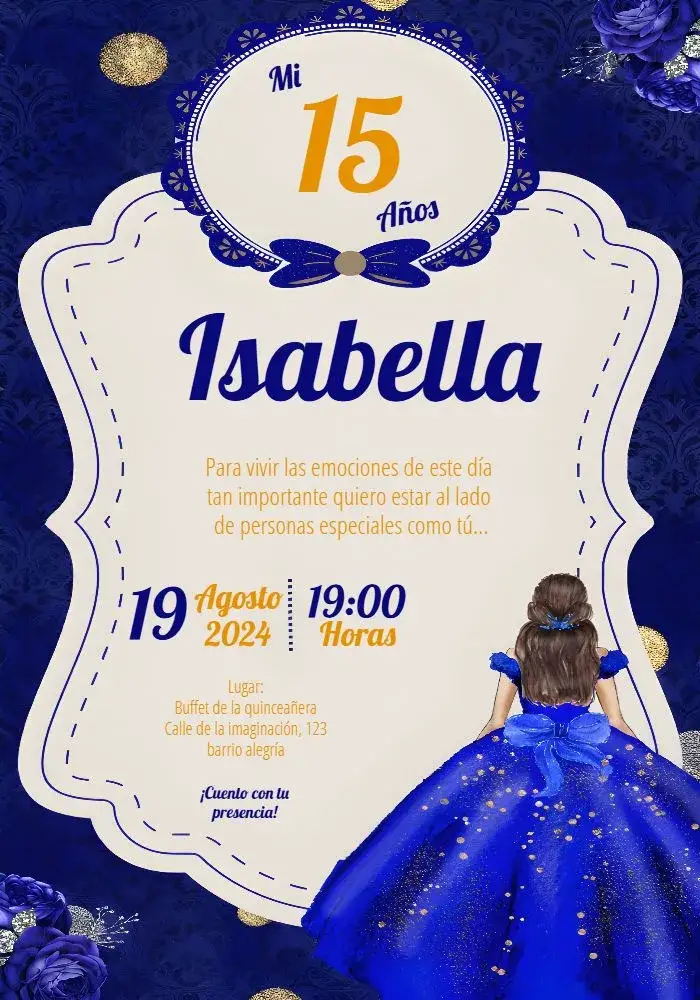 Invitación 15 Años Princesa Mariposa – tema 15 años floral, elegante, moderno, glitter, azul, princesa