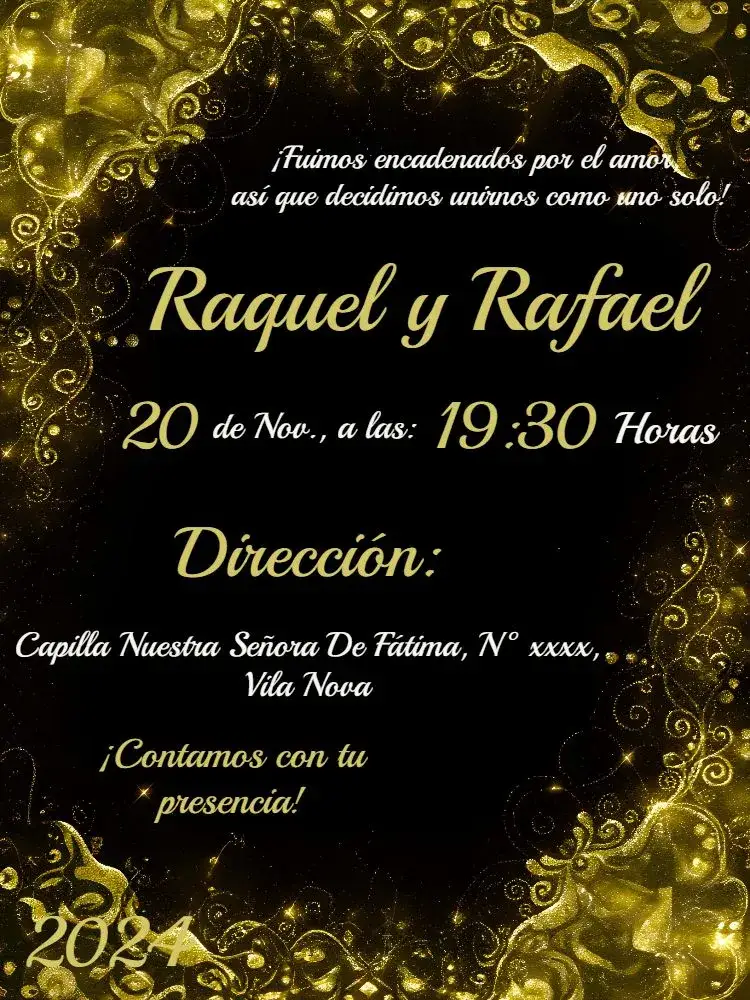 Invitación Boda Arabescos Dorados – tema Boda dorado, negro, blanco, elegante, lujoso, árabe