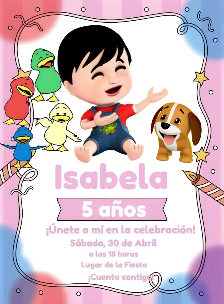 Invitación Bento Y Totó Rosa – tema Más buscados rosa, lúdico, colorido, infantil, divertido, alegre