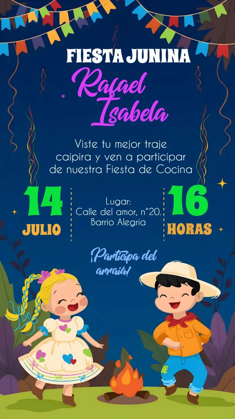 Invitación Charraiá Junino Arraia – tema Despedida de Soltera junino, caipira, colorido, rústico, vintage, festivo