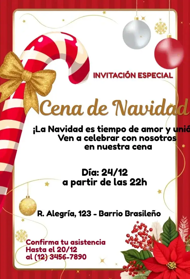 Invitación Cena de Navidad – tema Fechas Conmemorativas navideño, tradicional, acogedor, colorido, carnaval, vintage