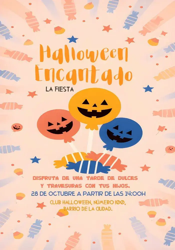 Invitación Halloween Trick – tema Fechas Conmemorativas colores naranja y negro, estilo divertido, elementos gráficos de Halloween, diseño moderno, vintage espeluznante, ilustraciones de monstruos