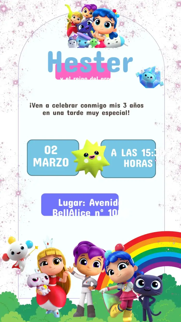 Invitación Cumpleaños Vera y el Reino del Arco Iris