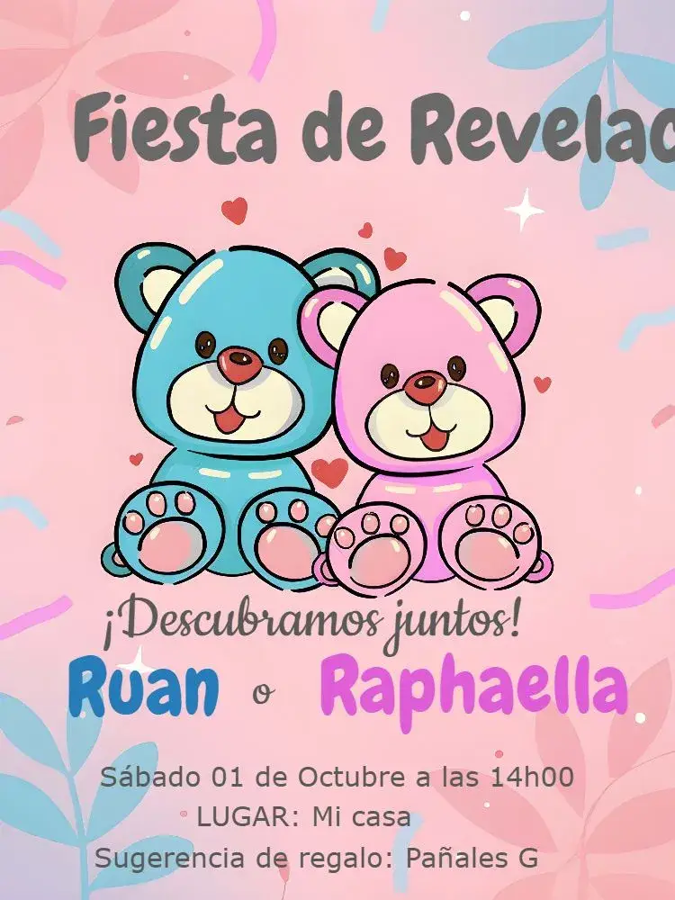 Invitación Chá de Revelación Ositos Coloridos