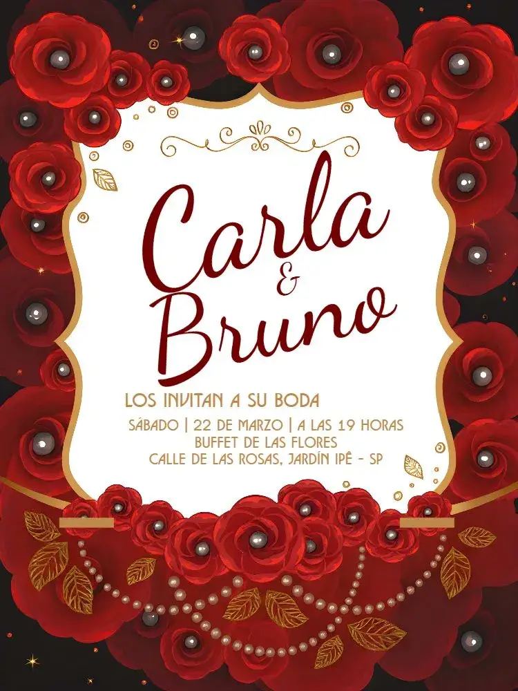 Invitación Boda Flores Rojas Rosas