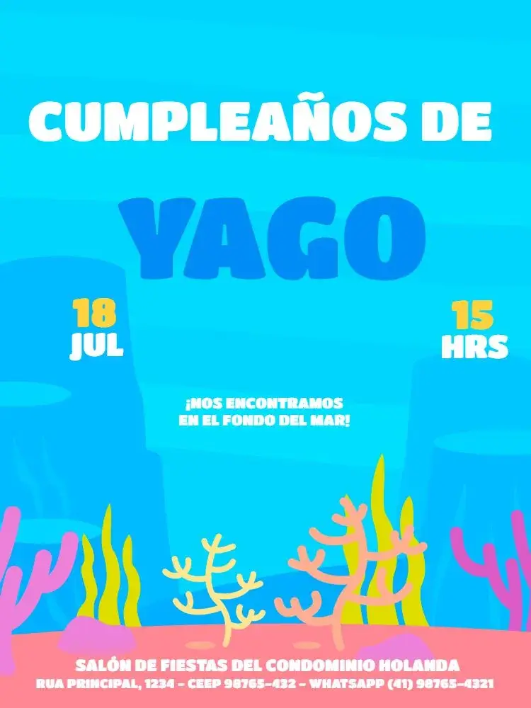Invitación Infantil Fondo Del Mar Niño Azul