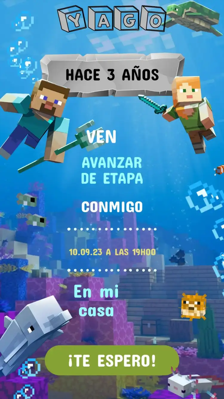 Invitación Cumpleaños Minecraft