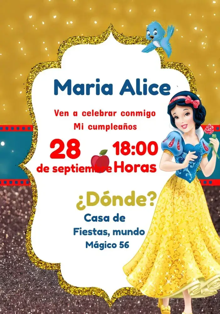 Invitación Blanca Nieves Azul