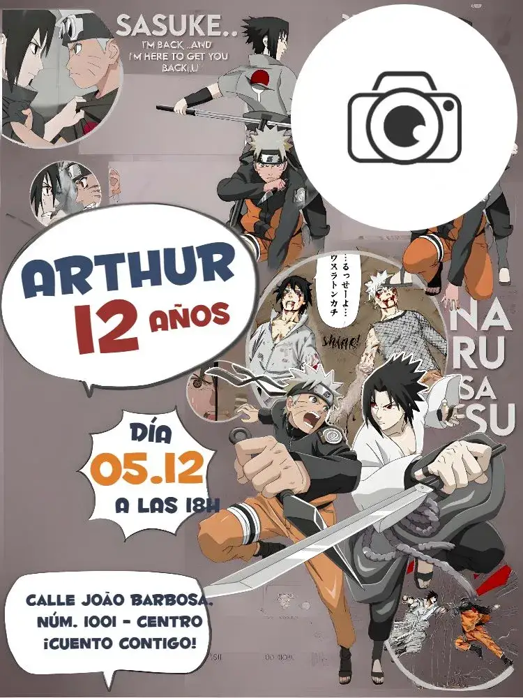 Invitación Evento de Naruto con Foto Cómics Rojo – tema Cumpleaños Infantil cómics, manga, rojo, temático, moderno, divertido