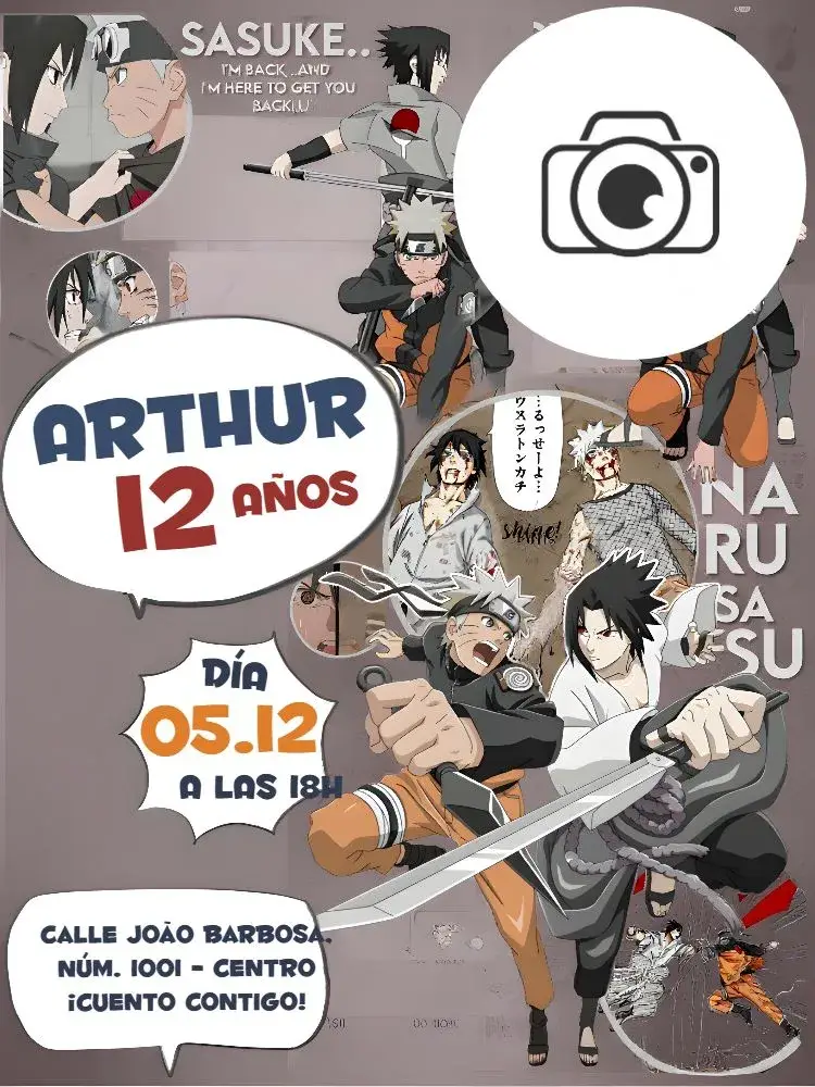 Invitación Evento de Naruto con Foto Cómics Rojo