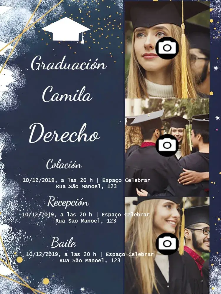 Invitación Graduación Con Fotos de Secundaria editable y personalizable