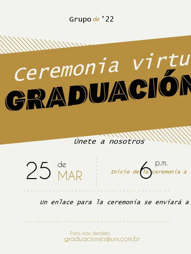 Invitación Fiesta Virtual Celebración – tema Graduación elegante, dorado, clásico, minimalista, moderno