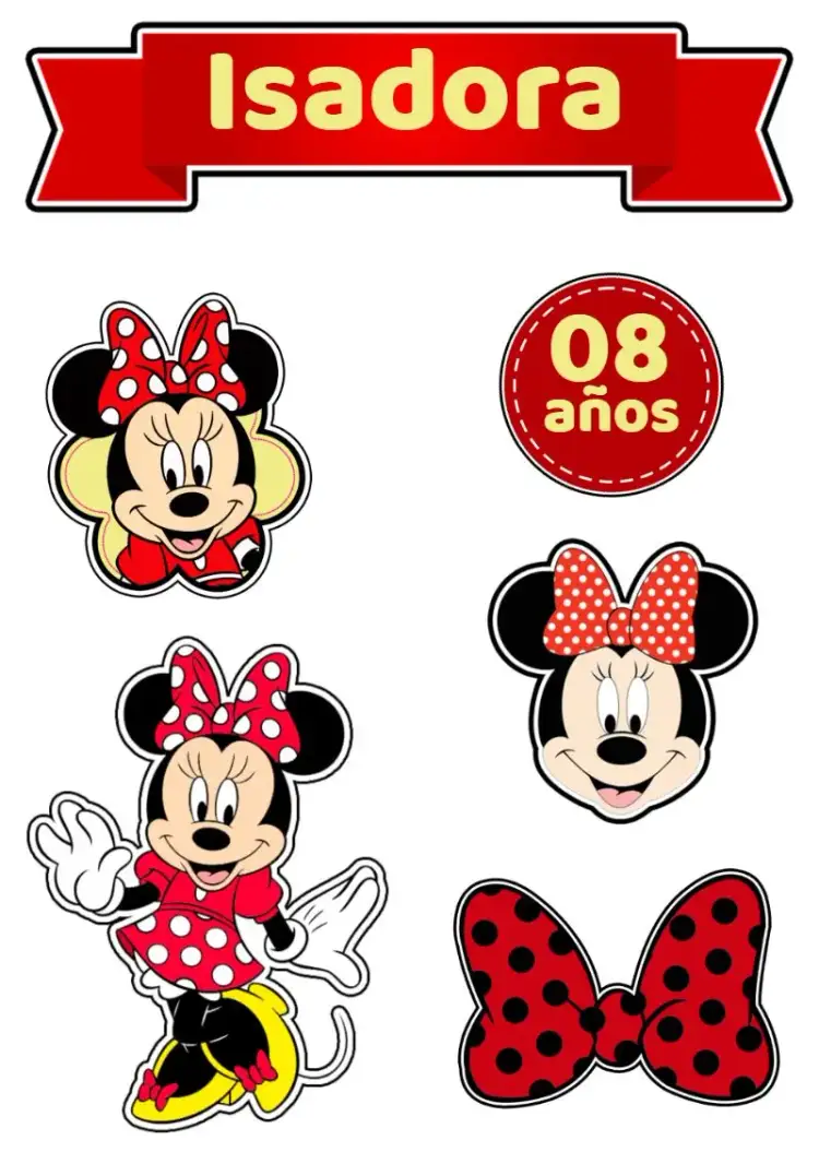 Invitación Topper de Pastel Minnie Mouse con Lazo – tema Topper de torta divertido, colorido, infantil, temático, animado, festivo