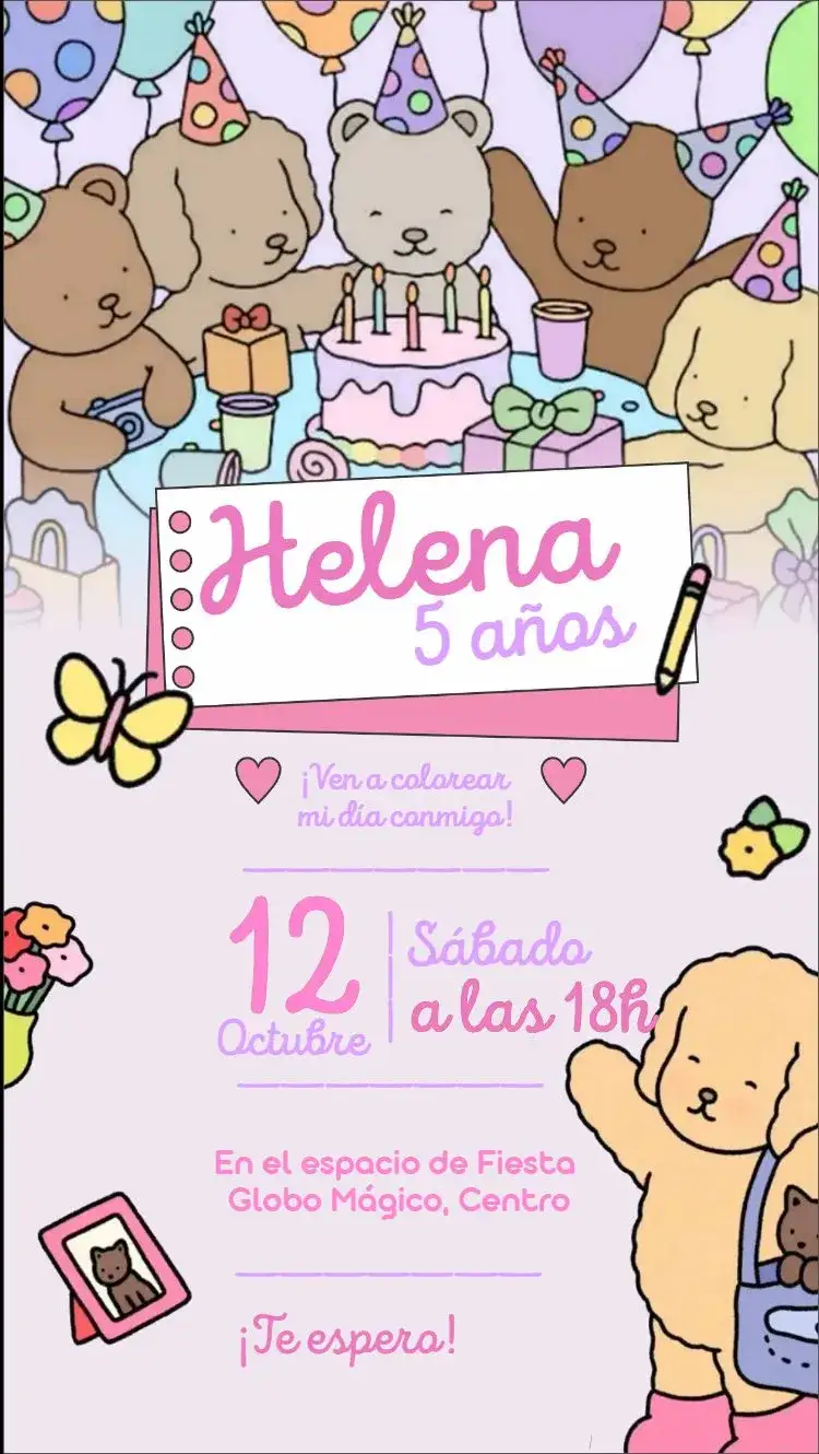 Invitación bobbie goods – tema Cumpleaños Infantil lila, colorido, tierno, infantil, osos de peluche, divertido