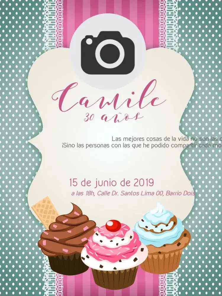 Invitación Cupcake Personalizado – tema Cumpleaños delicado, femenino, colorido, divertido, moderno, infantil