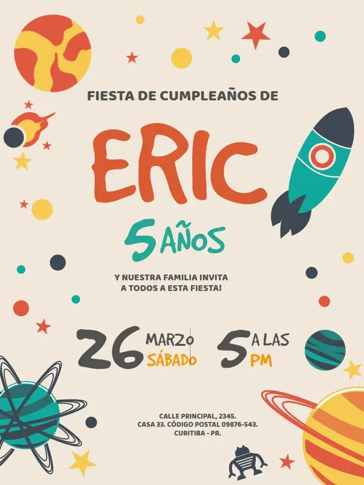 Invitación Fiesta Espacial Niña