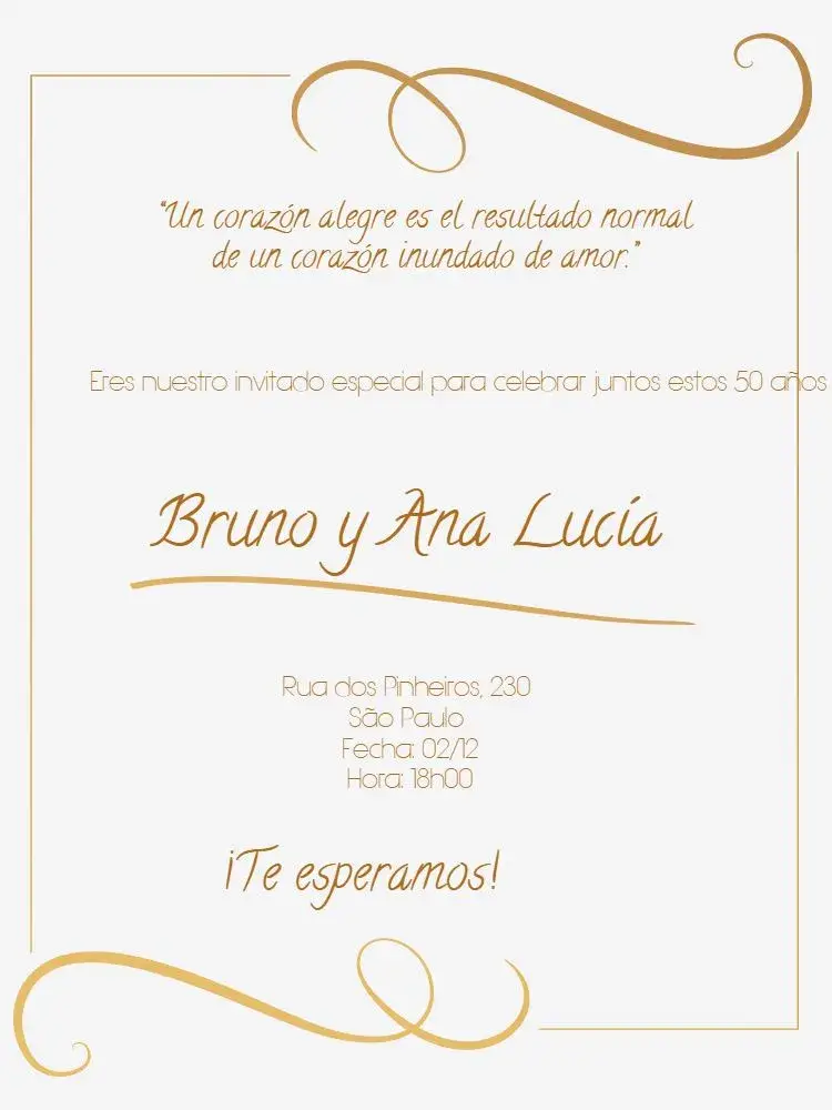 Invitación Bodas De Oro Arabesco