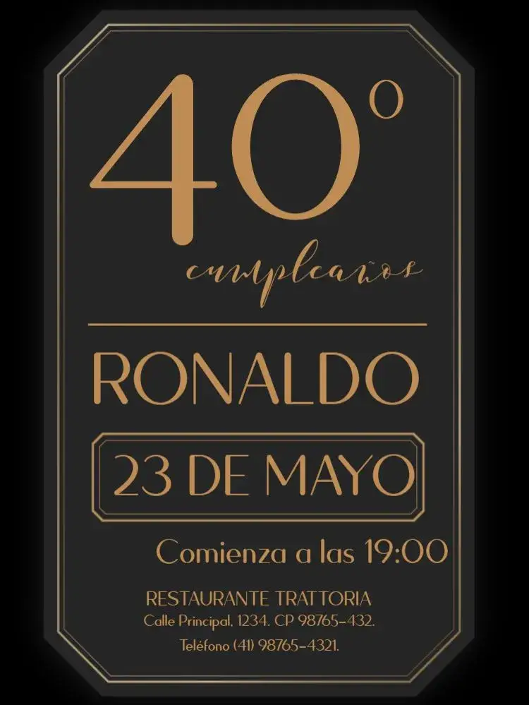 Invitación 40 Años Clásico Dorado