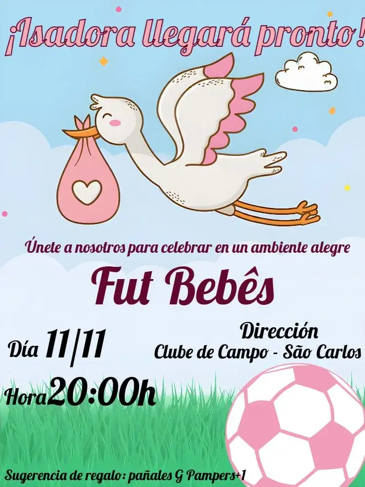 Invitación Fut Pañales Fútbol Niña Pelota – tema Más buscados deportivo, femenino, colorido, divertido, moderno, temático