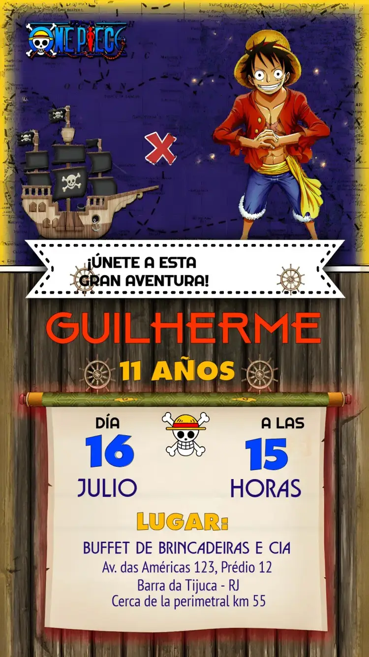Invitación One Piece Verde