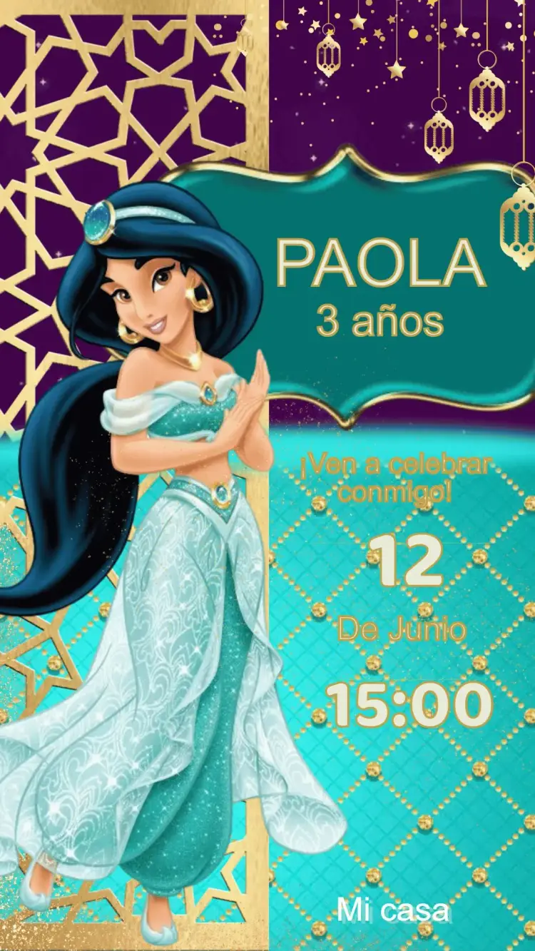 Invitación Cumpleaños Princesa Jasmine