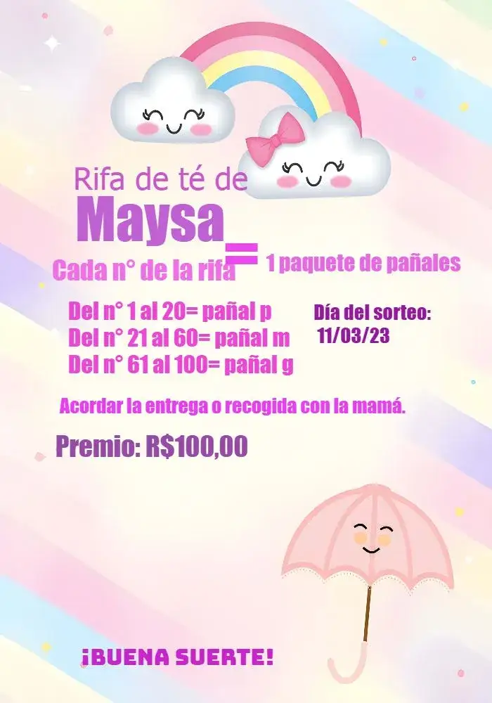 Invitación Té Rifa Lluvia De Amor Nube – tema Té Rifa colorido, nube, amor, tierno, infantil, alegre