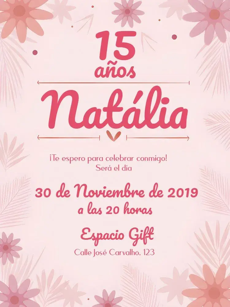 Invitación 15 Años - Rosa Floral Chica