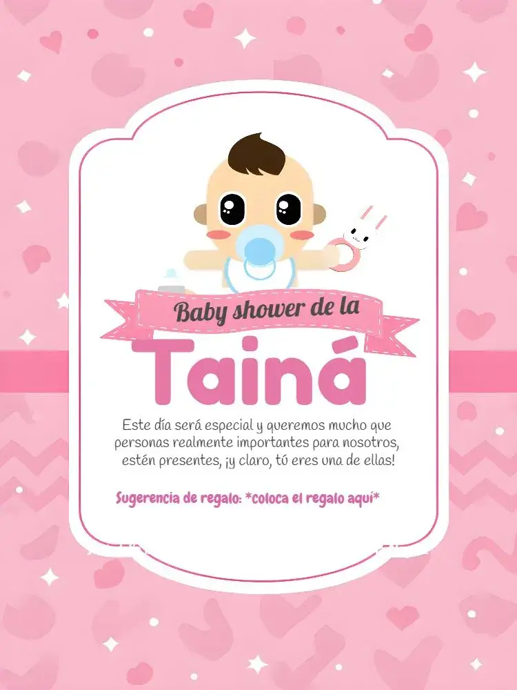 Invitación Baby Shower Rosa - Niña Pañales