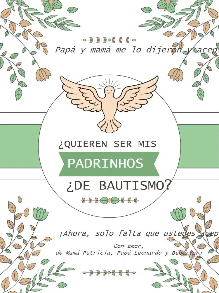 Para Padrinhos De Bautismo Floral Verde Religioso