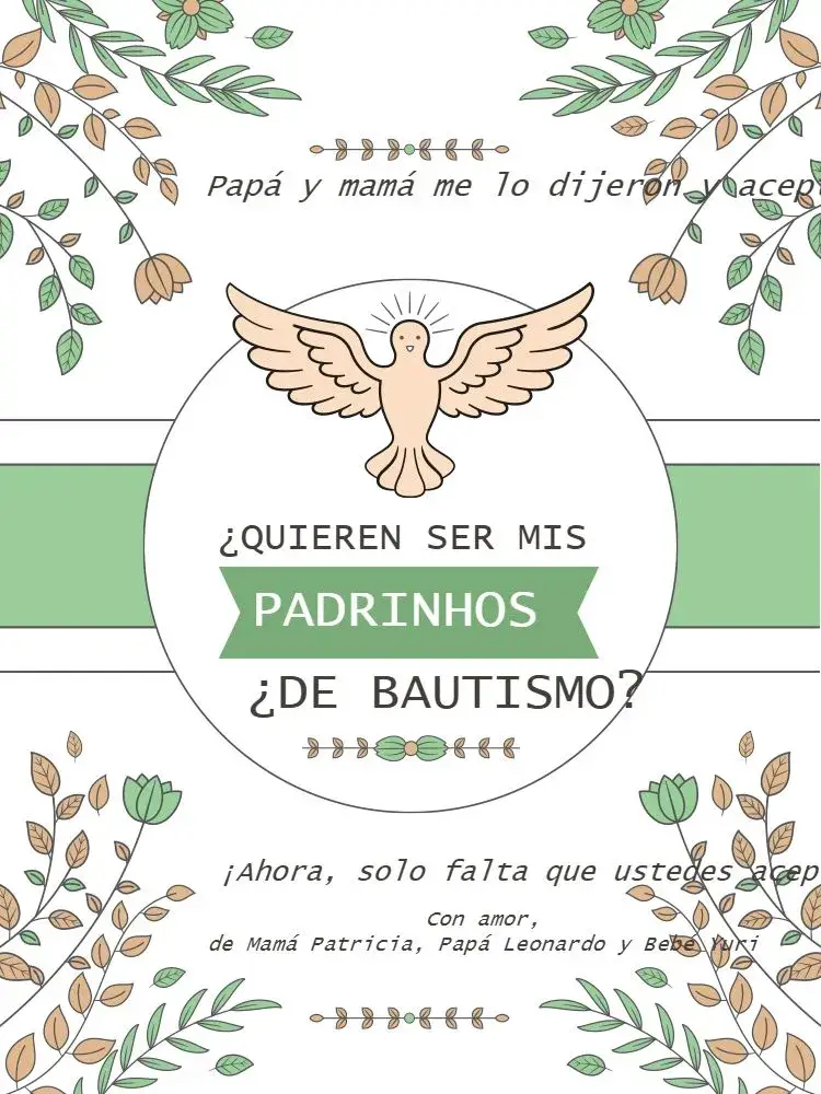 Invitación Para Padrinhos De Bautismo Floral Verde Religioso