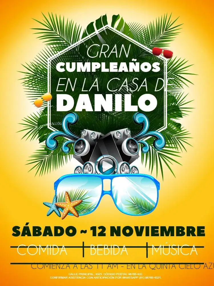 Invitación Tropical Masculino Amarillo Fiesta – tema Cumpleaños Infantil tropical, moderno, colorido, alegre, juvenil