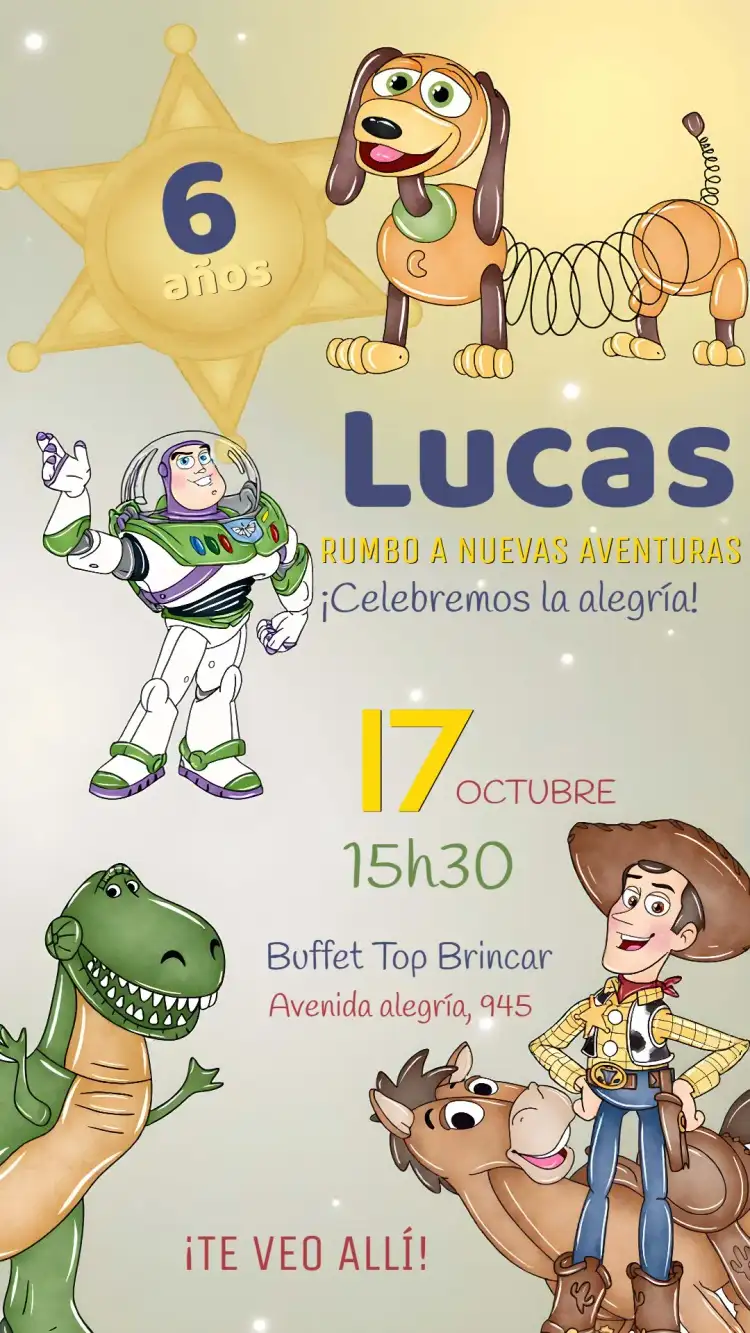 Invitación Toy Story Acuarela