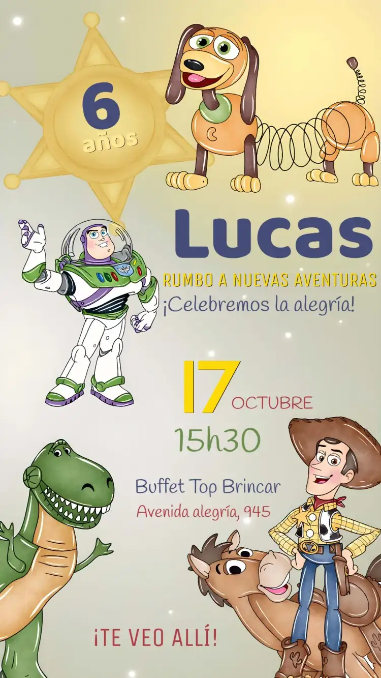 Invitación Invitación Toy Story Acuarela – tema Más buscados acuarela, colorido, infantil, animado, divertido, temático
