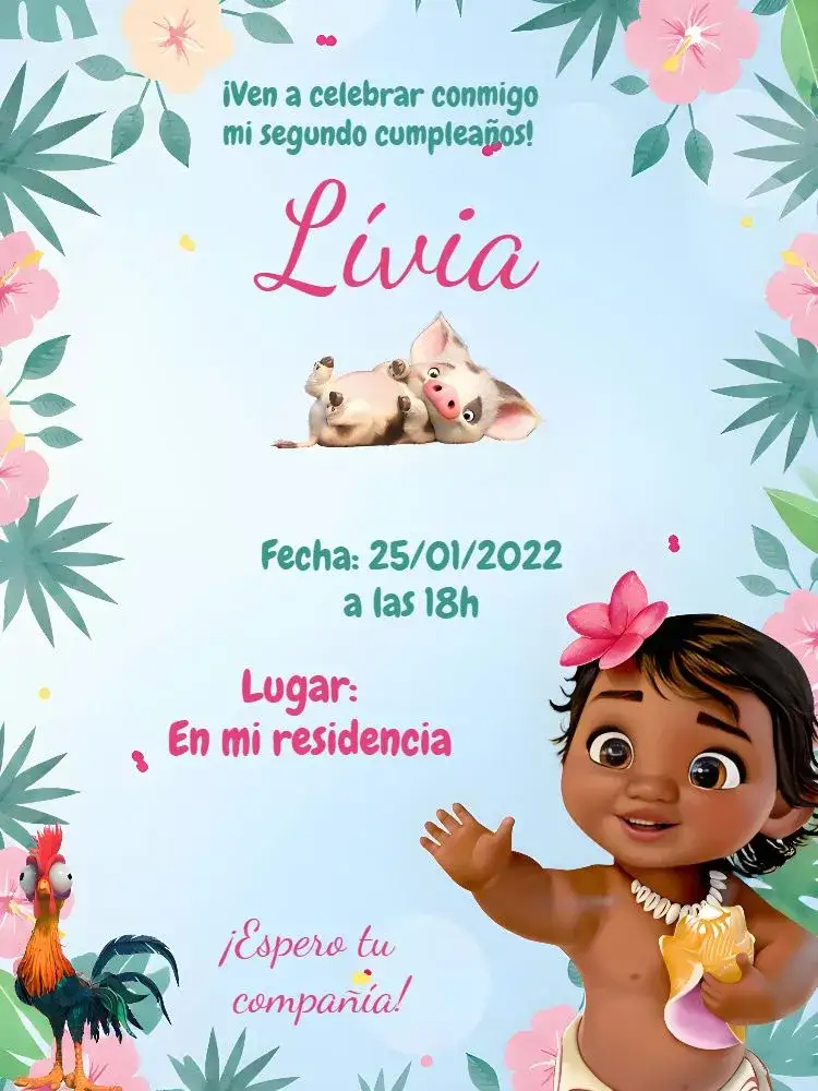 Invitación Moana Pig – tema Más buscados colorido, floral, divertido, tropical, temático, infantil