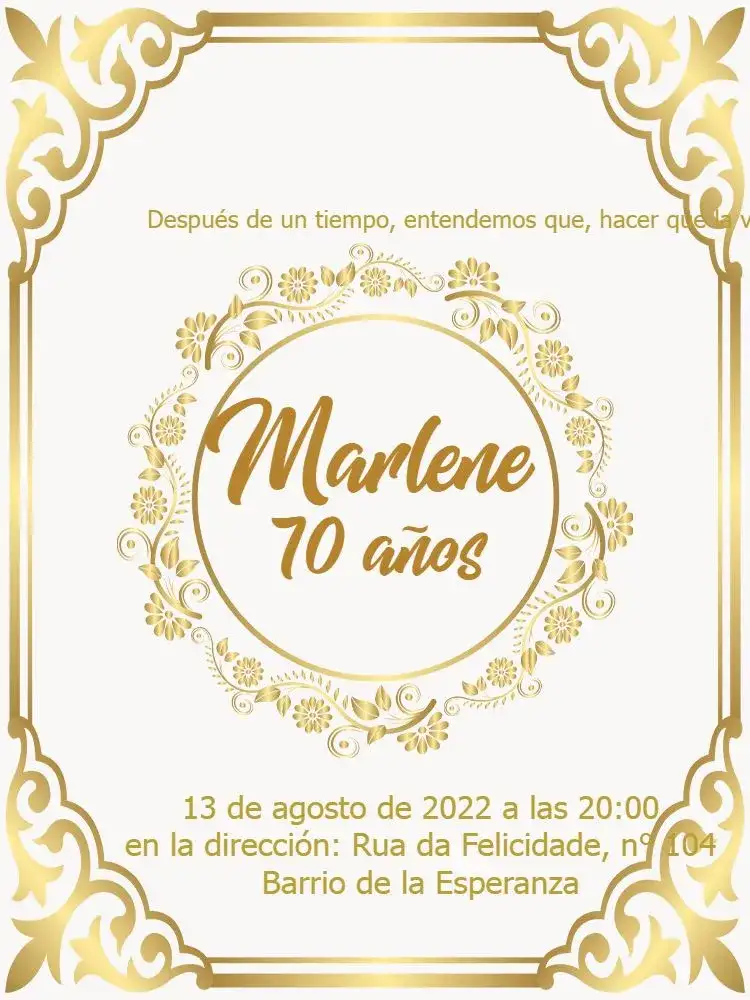 Invitación Floral 70 Años Blanco – tema 15 años floral, dorado, elegante, moderno, clásico