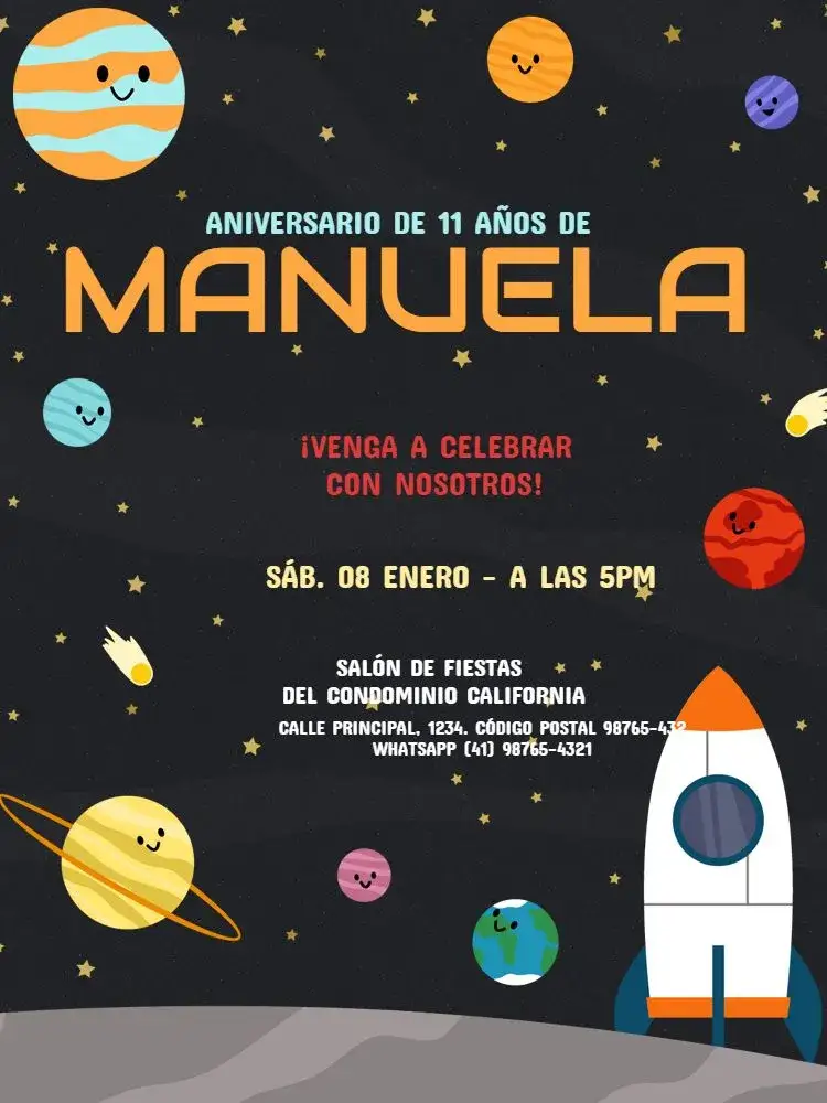 Invitación Espacio Planetas Encuentro – tema Cumpleaños Infantil espacial, lúdico, colorido, divertido, temático, galáctico
