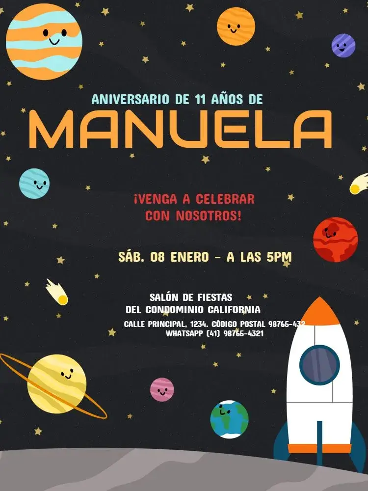 Invitación Espacio Planetas Encuentro editable y personalizable